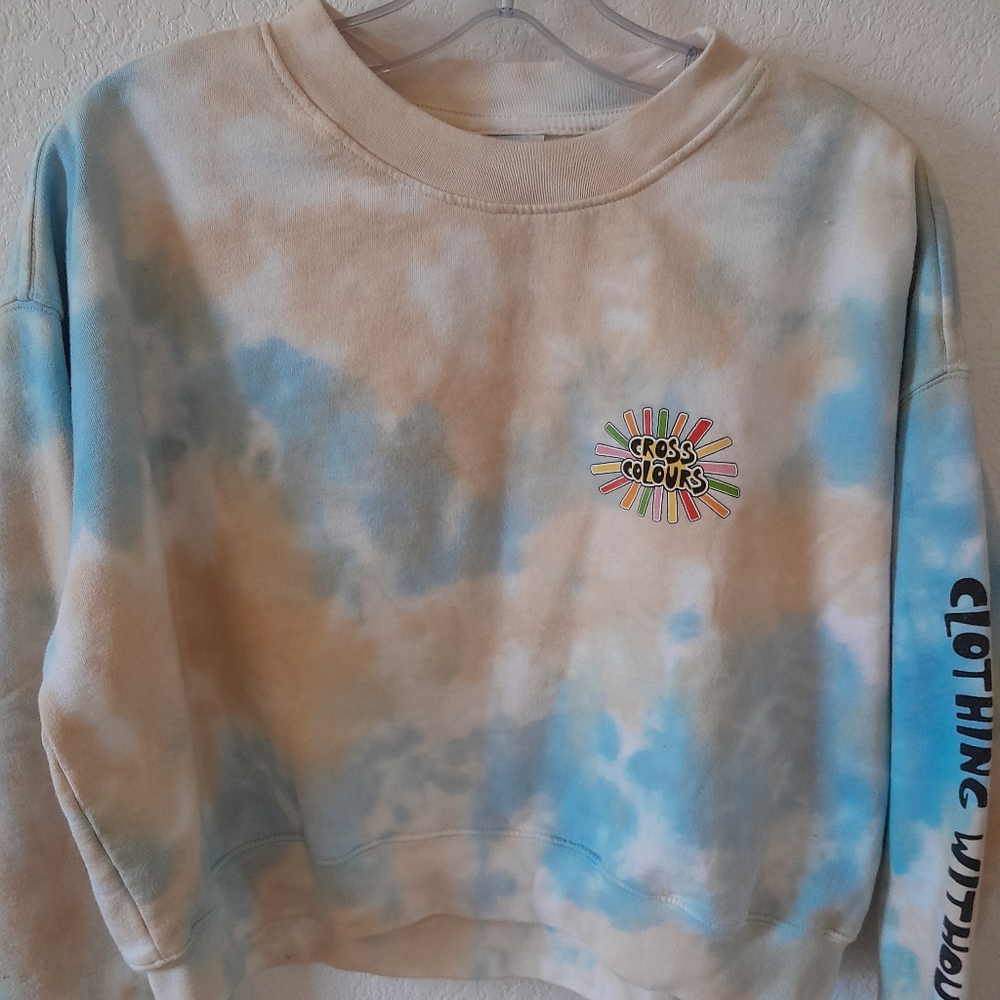 Cross Colors Crop Tie-Dye Women's Sweater - Blue and Tan